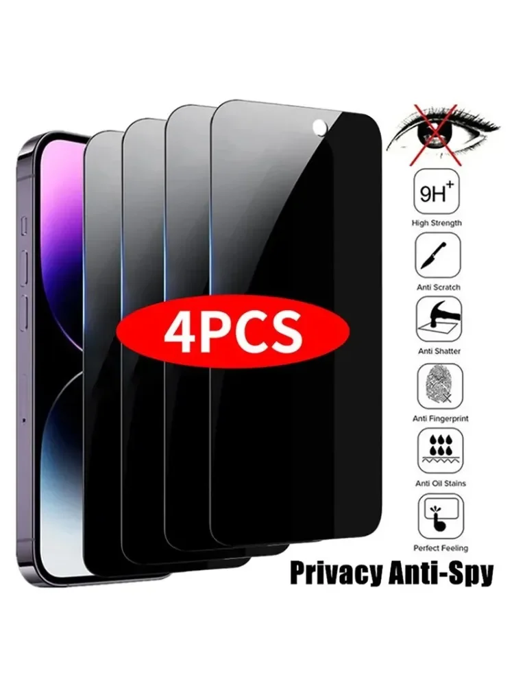 4 stuks Privacy Screen Protector voor iPhone 14 Pro Max 16 Pro Anti-Spy Glas voor iPhone 13 15 12 11 Pro Max 13 Mini - afbeelding 2