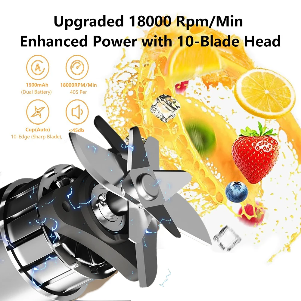 10 Blades Electric Portable Blender 350ML Juicer Fruit Mixers USB Rechargeable Smoothie Juicer Cup Squeezer Juice Maker