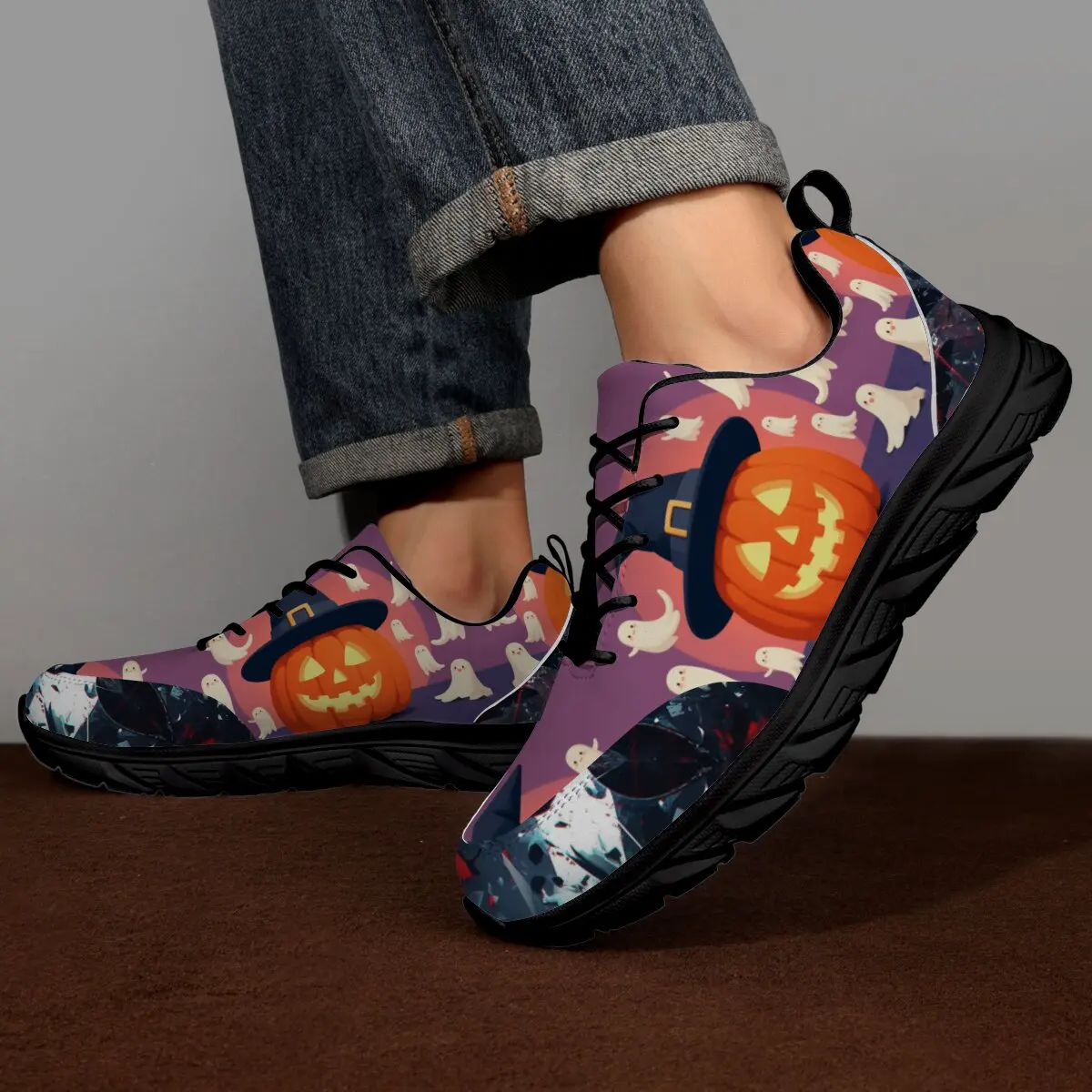 تخصيص أحذية العلامة التجارية الراحة الانزلاق على الذكور عادية في الهواء الطلق تنفس أحذية المشي غير رسمية هالوين الرجال اليقطين أحذية رياضية