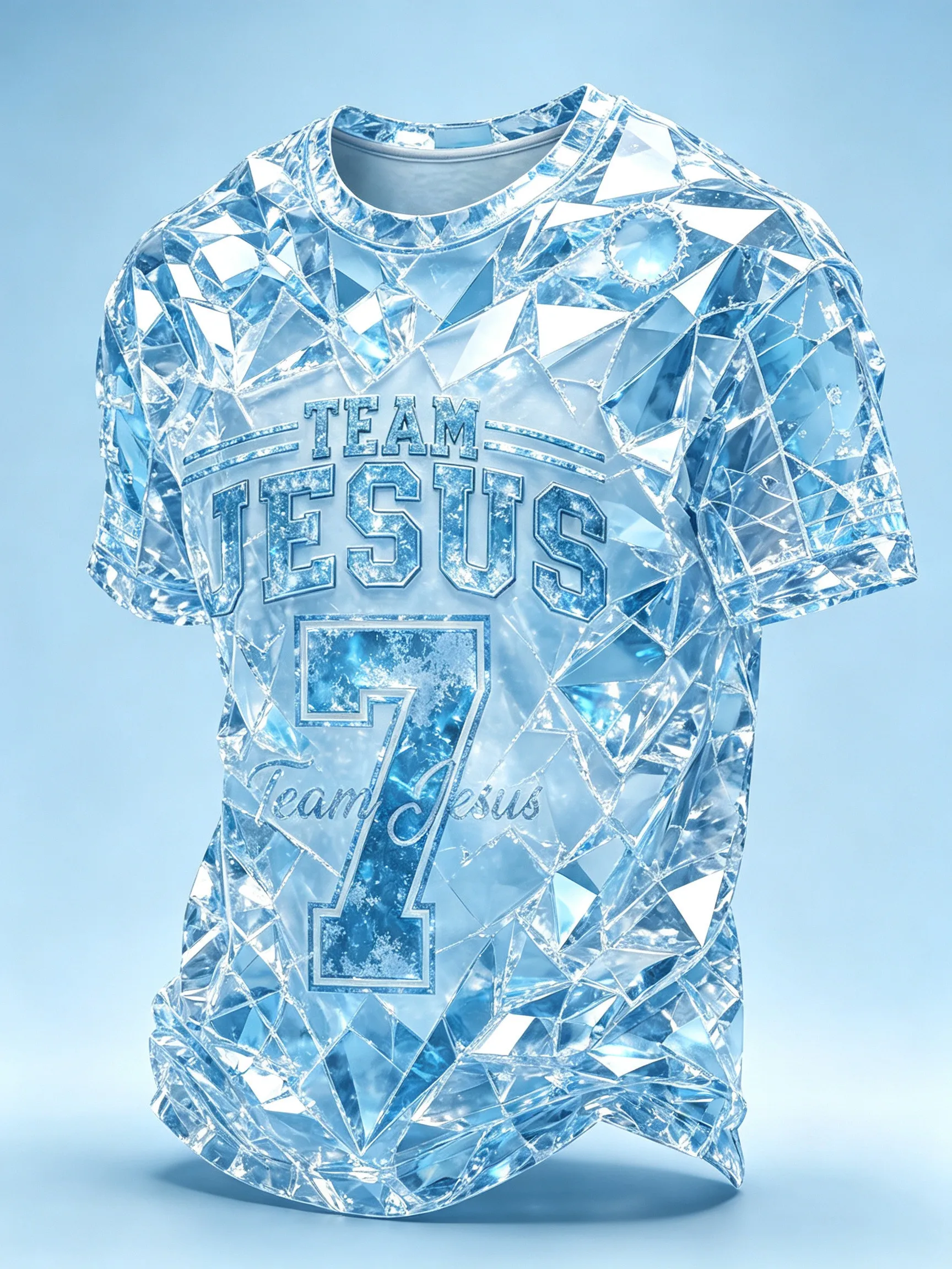 Plus Size Crystal Jesus 7 Diamond Blue CrewNeck Football Jersey Unisex Oversized Y2K Vintage Sporty Summer Christian Faith Top