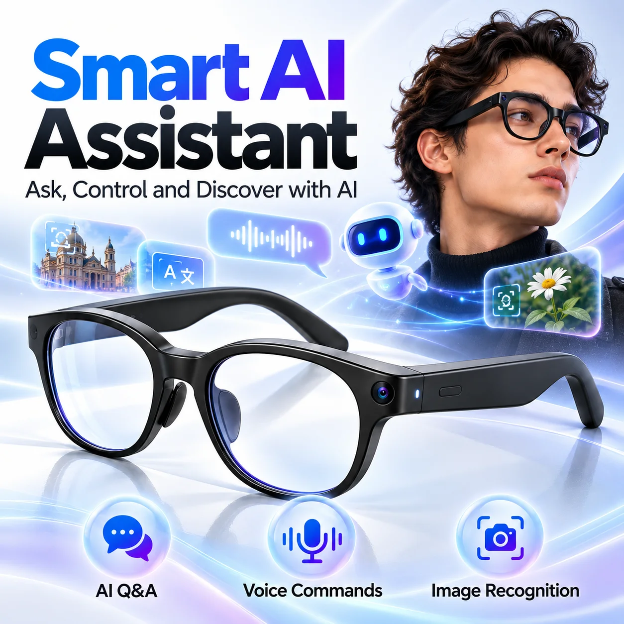 AI搭載スマートグラス。8MPカメラによるビデオ録画、AI翻 - Smart Glasses Camera Video Recording 1080P のレビューと価格