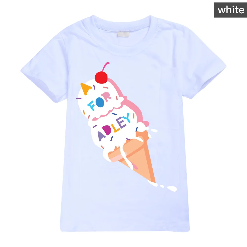 A for Adley T-Shirt Kids Girls Boys Children Tops Clothes Ice Cream Cartoon Print Short Sleeve Baby Toddler Clothing Tees