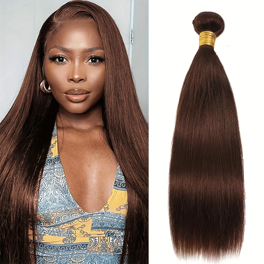 #4 Color Straight 100% Human Hair Bundles Brown Brazilian Straight Hair 1 Bundle, Hair Extensions For Women For Daily Wear