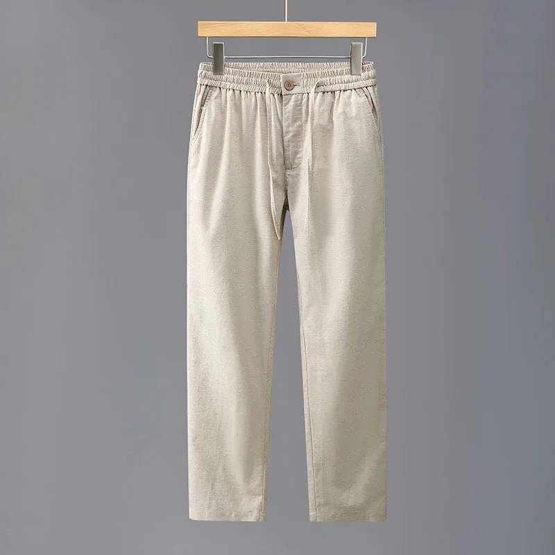 

Мужские летние дышащие брюки свободного кроя из хлопка и льна, прямые, повседневные, стильные, городской стиль, тонкие, для молодежи