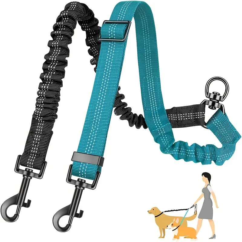 Two Dogs Outing Specia Dual Dog Leash Double Leashes for Training Small to Large Dogs  Adjustable Strap Shock Absorbing Bungee