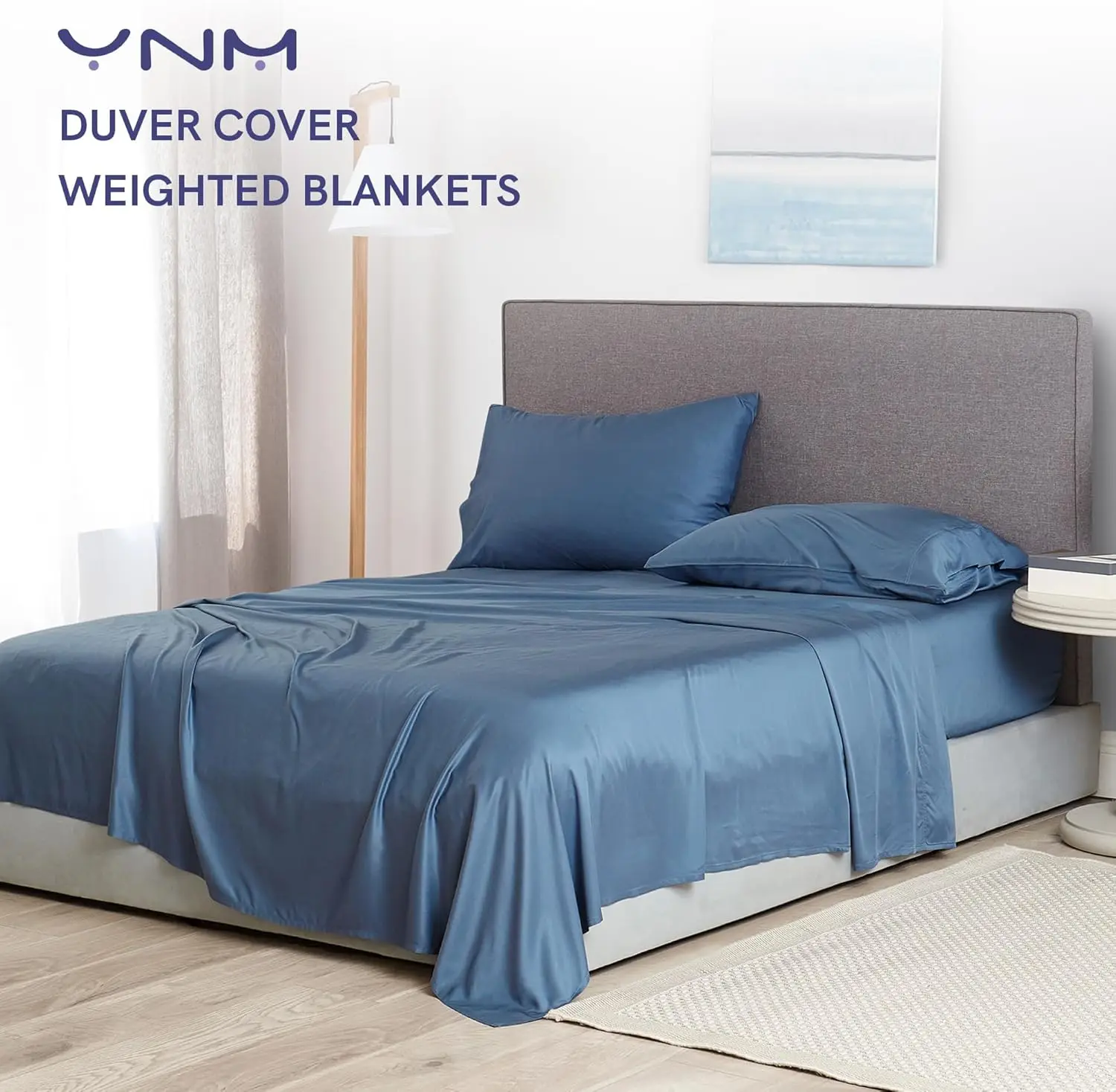 Capa de Edredom Refrescante para Cobertores Pesados com 16 Cordões, Azul Cinza, 60x80 Polegadas