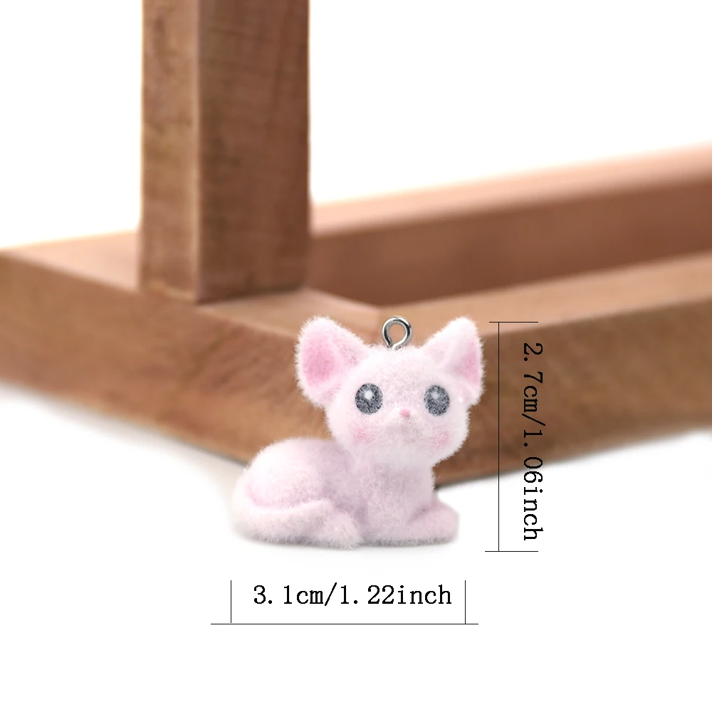 20pcs 3D Flocking Resin Fox Charms Animal Pendants for Necklace Keychains Earrings Making DIY Jewelry Accessories Wholesale