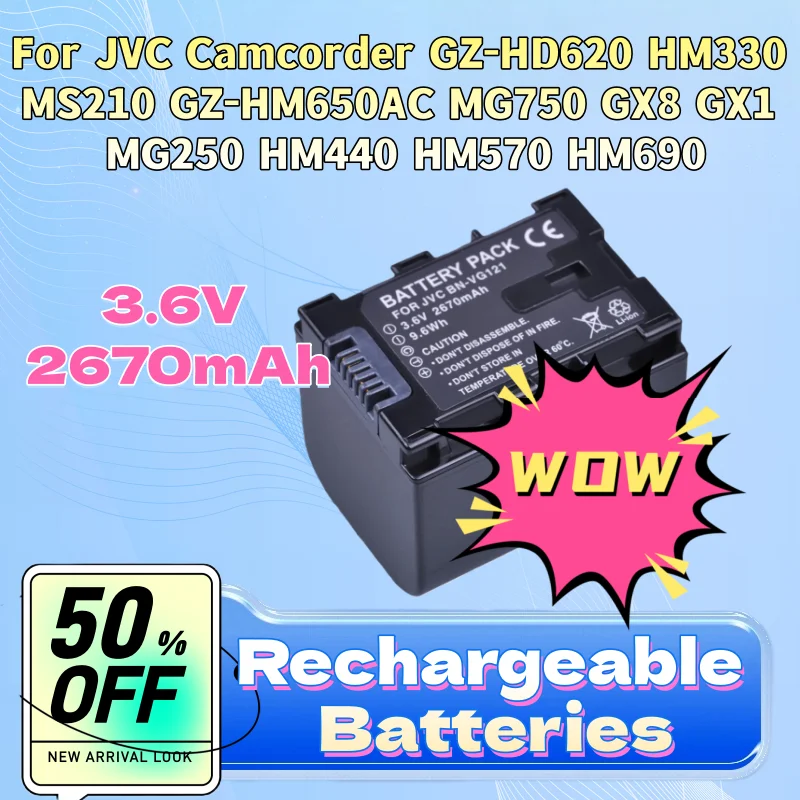 

Battery 3.6V 2670mAh BN-VG121 BNVG121 for JVC Camcorder GZ-HD620 HM330 MS210 GZ-HM650AC MG750 GX8 GX1 MG250 HM440 HM570 HM690
