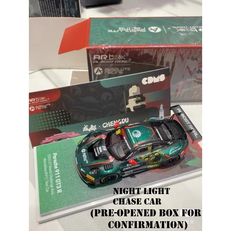 AR 1:64 911 GT3 R Chengdu exhibition Balong paint, (Pre opened Box for Confirmation) night light Chase version,alloy car model.