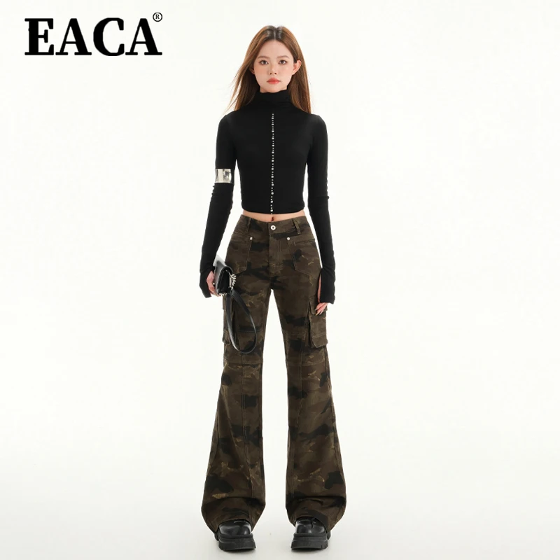 EACA Retro Camouflage Multi-pocket Micro Overalls Women 2025 Spring New Straight Slim Slim Casual Everything