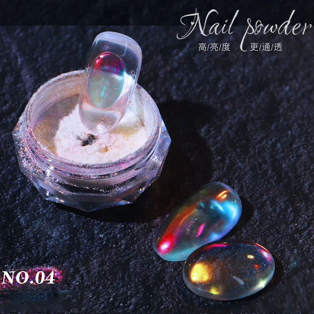 Ice Transparent Aurora Nagelpulver Neon Regenbogen holographisches Chamäleonpulver Multi Chrome schillerndes Pigment Perlglanznagel – Detail 4