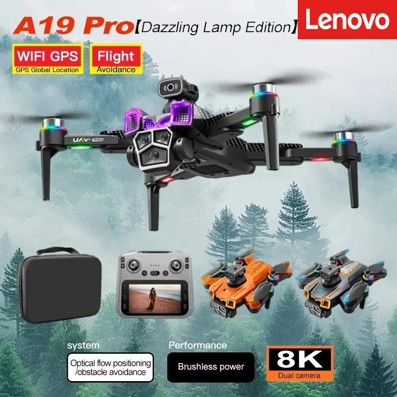 Drone Lenovo A19 Pro 4K Professionnel 5G GPS HD Double Caméra Photographie Quadricoptère Pliable Sans Balais RC Jouets Drones Longue Portée