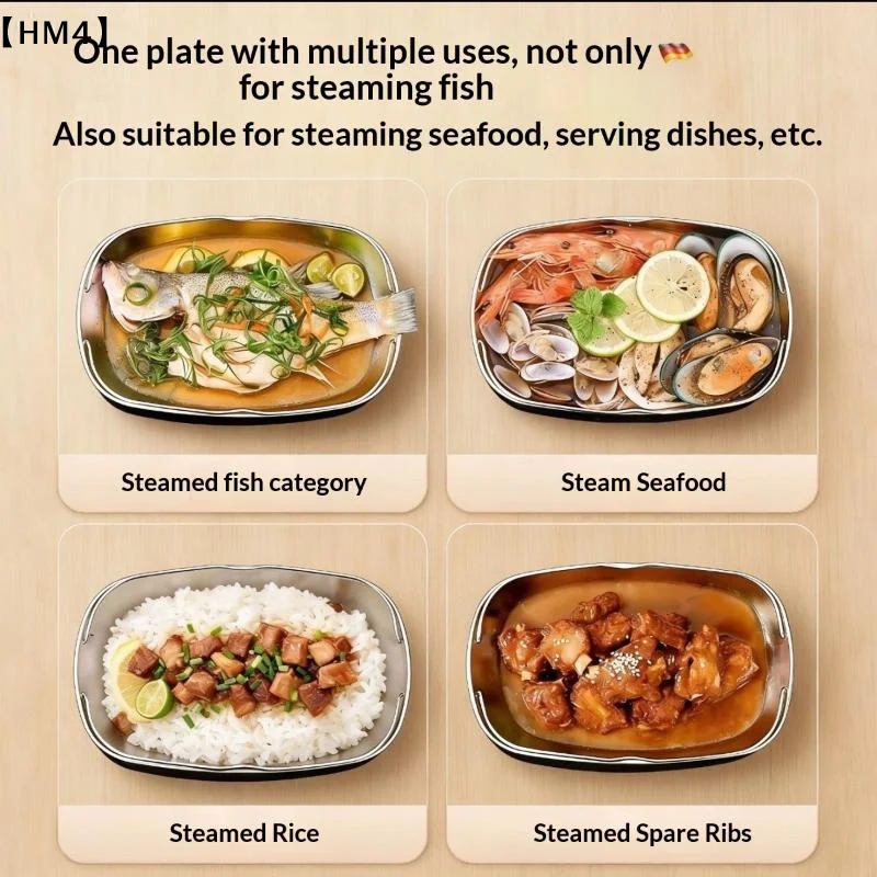 

201 Stainless Steel Fish Serving Plate Thickened With Handle Serving Tray Heat-resistant Large Capacity Steaming Tray Catering
