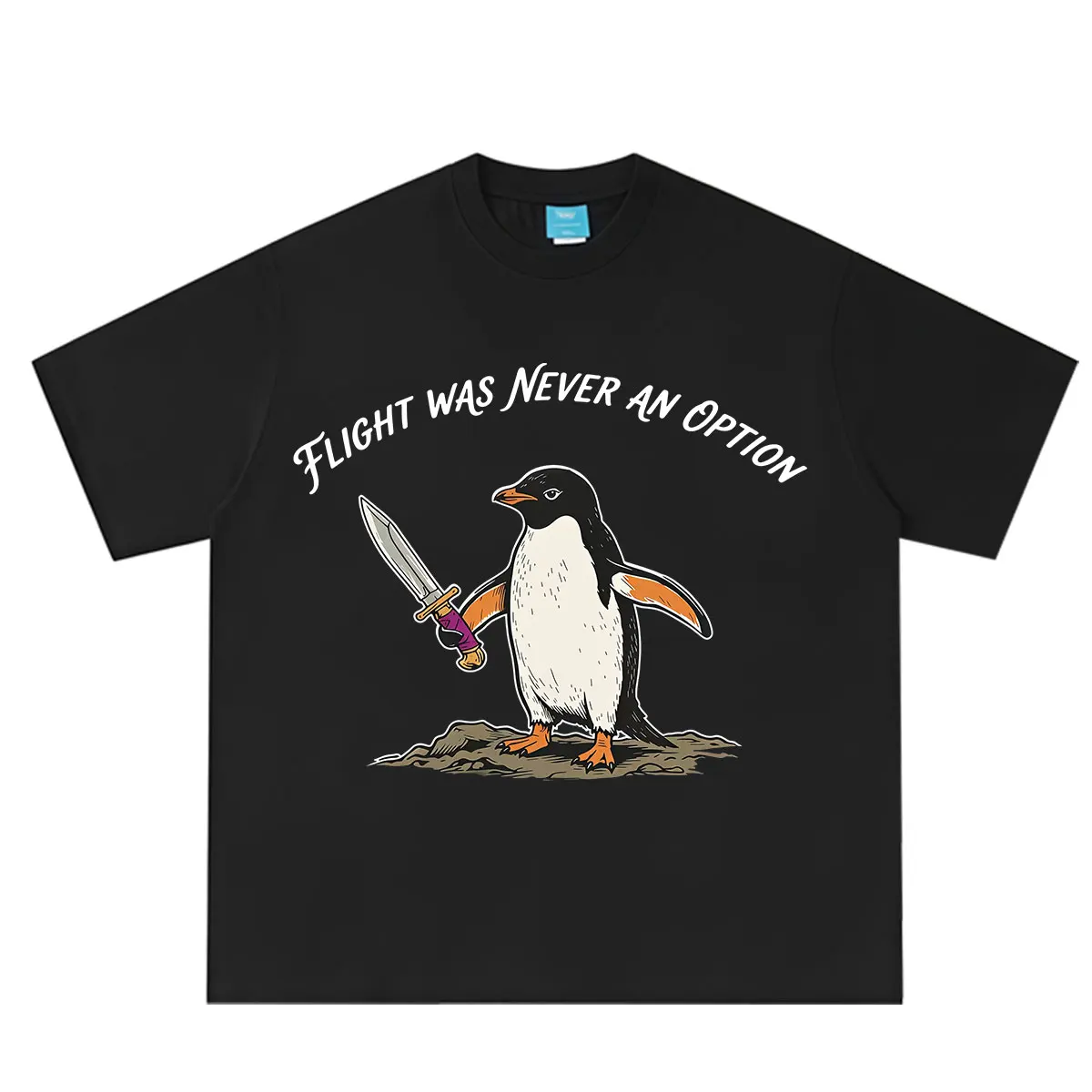 Penguin Flight Was Never An Option Funny Meme T Shirt Men Vintage Fashion T-shirt Summer Short-sleeved Hip-hop Cotton T-shirts