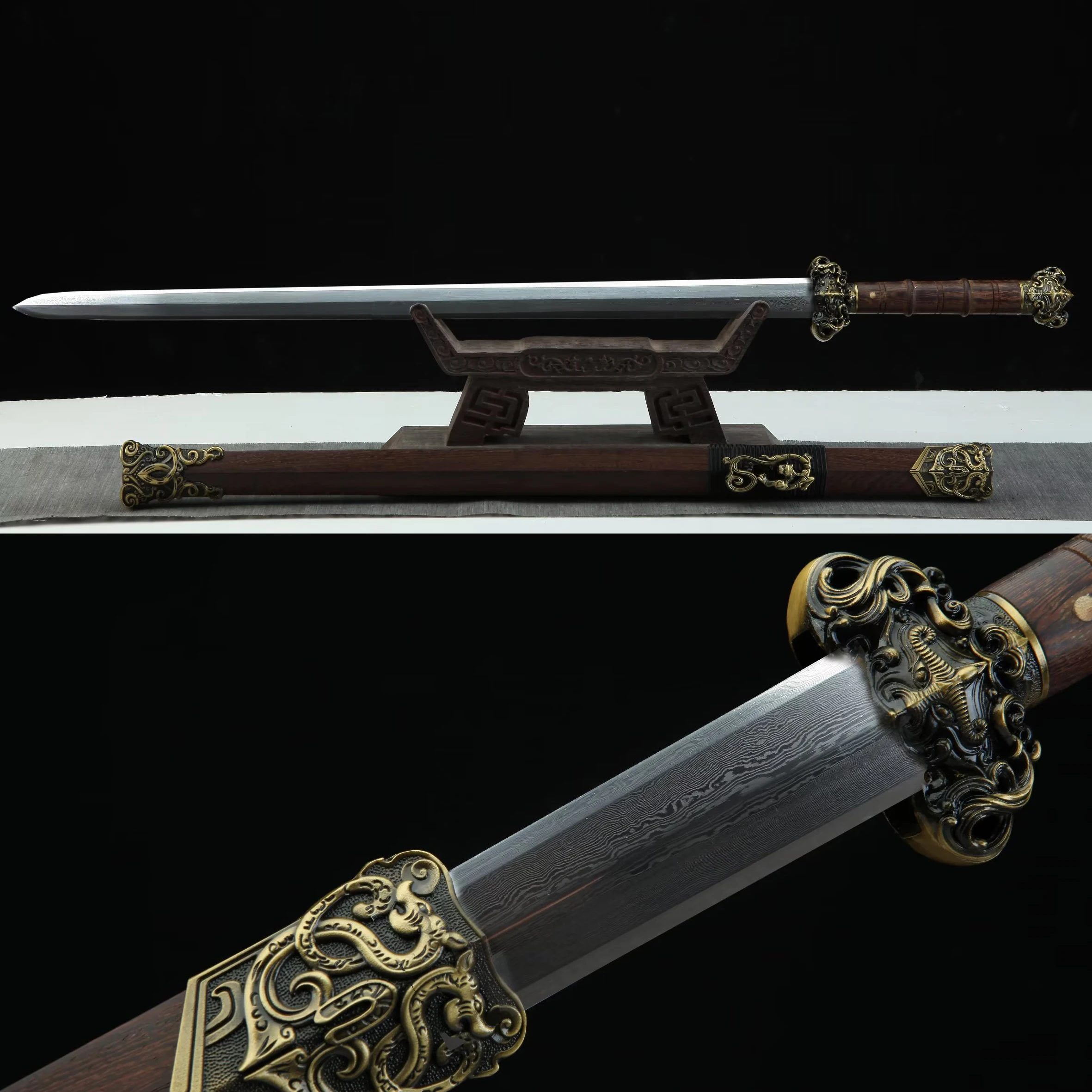 Espada samurái de 106 cm de la Edad Media para cosplay, artes marciales, kung fu, katana real con hoja de Damasco - Regalo para un guerrero que practica