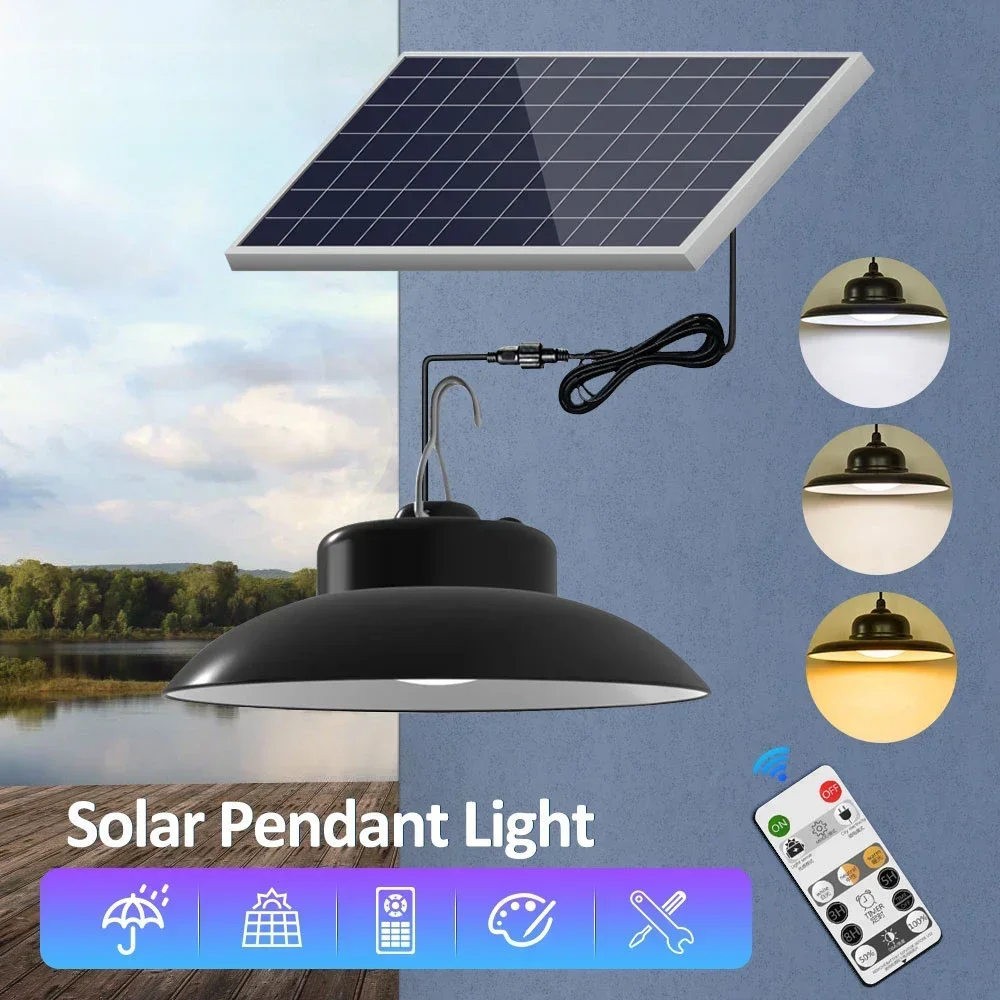 Led  Remote Solar Pendant Lamp Wall Lamp Waterproof Outdoor Garden Hanging Chandelier for Garage Gazebo Porch Shop Chicken Coop