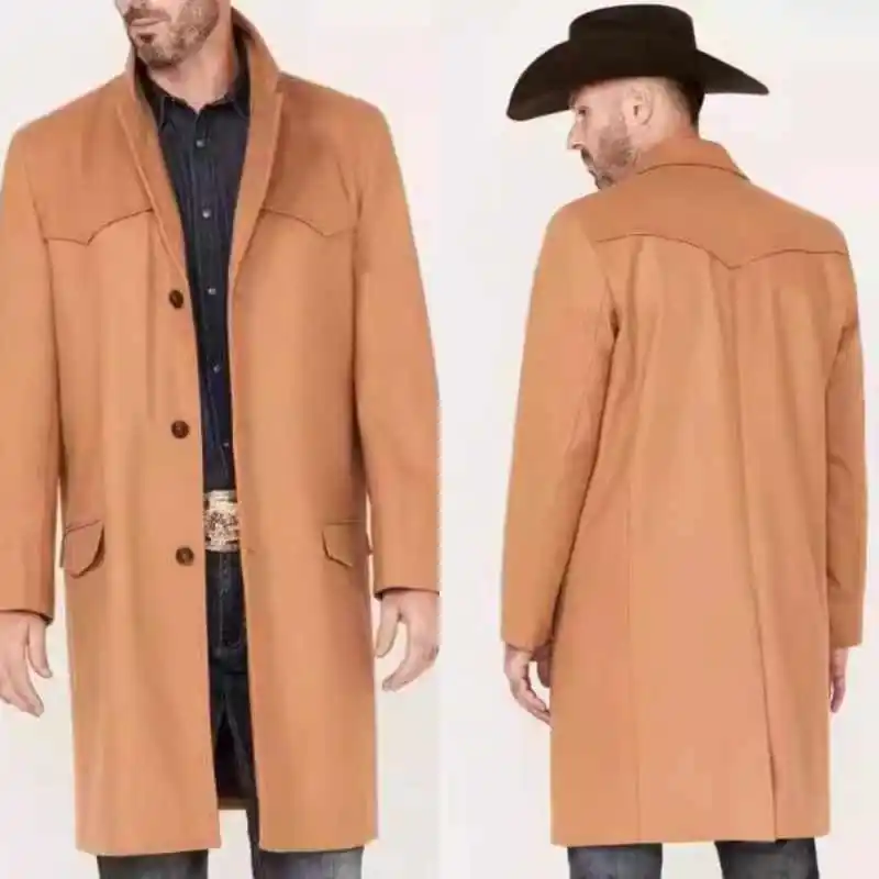 

Classic Solid Color Men Overcoat Single Breasted Notched Lapel Winter Long Jacket Casual Occasion Warm Customized