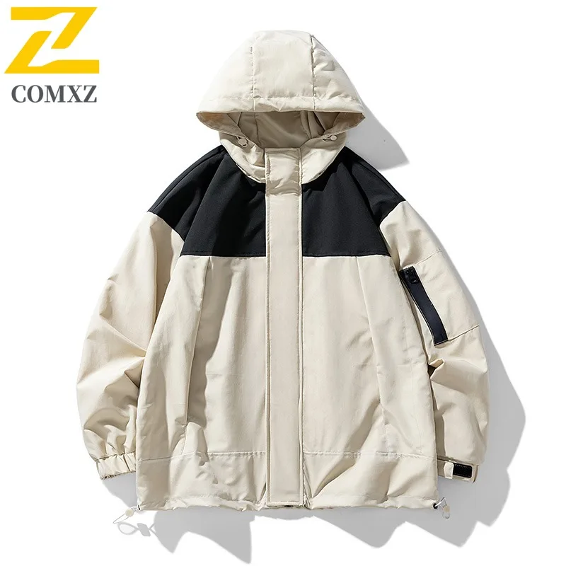 COMXZ Autumn Trend Loose Handsome Casual Jacket Menswear Spring Autumn Style Men Coat Detachable Hood Lightweight Windbreaker