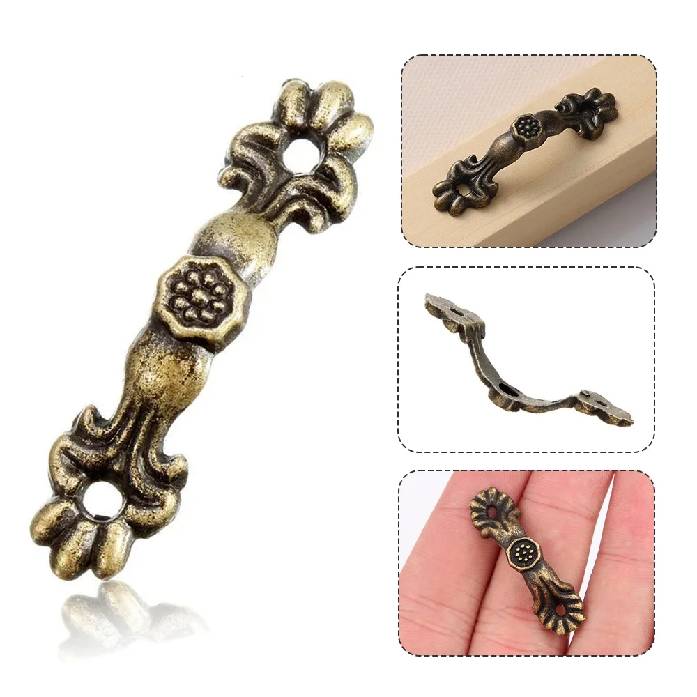 10PCs Antyczny brąz Szafka Szafka Pull Gałki Retro Box Uchwyty Gałki 43x10MM Do szuflady Drewniane pudełko na biżuterię Wystrój mebli