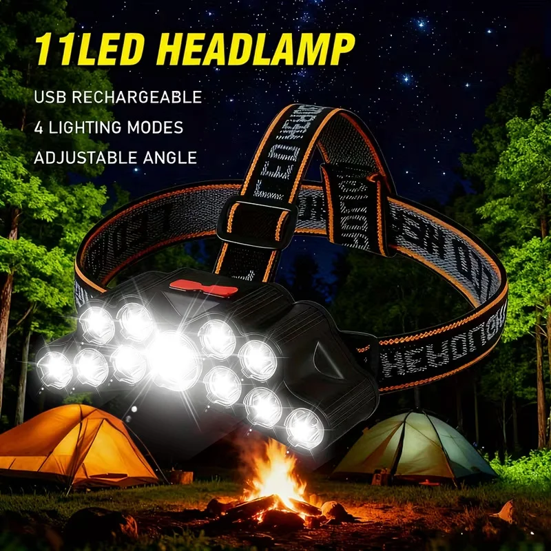 LED USB Rechargeable Headlamp High Lumen Bright Head Lamp With 5/11 LED Headlight IPX4 Waterproof Head Flashlight Camping Light