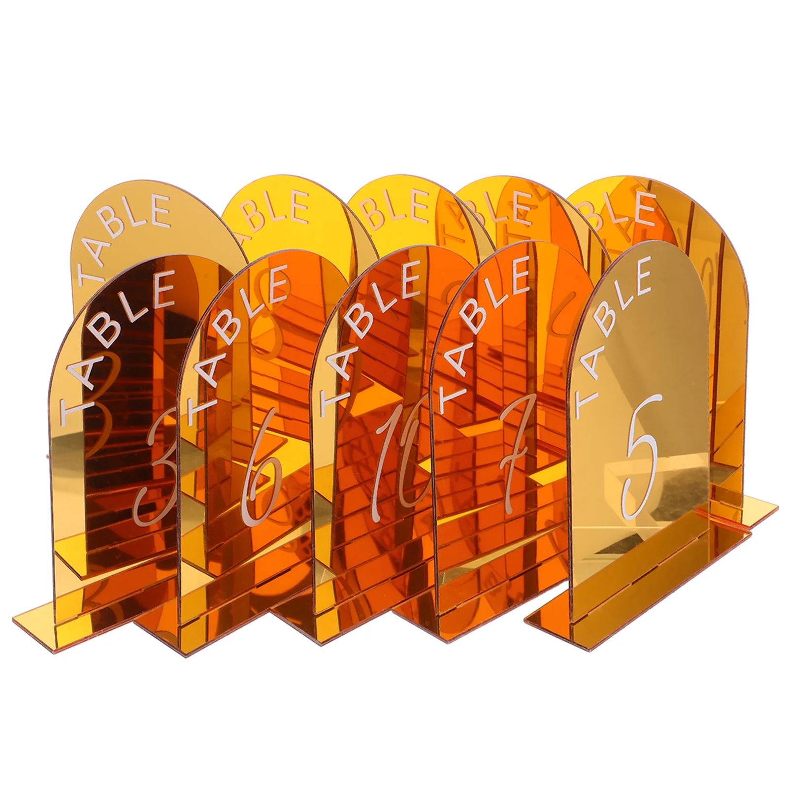 

10Pcs Acrylic Arched Wedding Table Numbers Gold Color Double Sided Formal Table Number Stands Reception Banquet Event Markers
