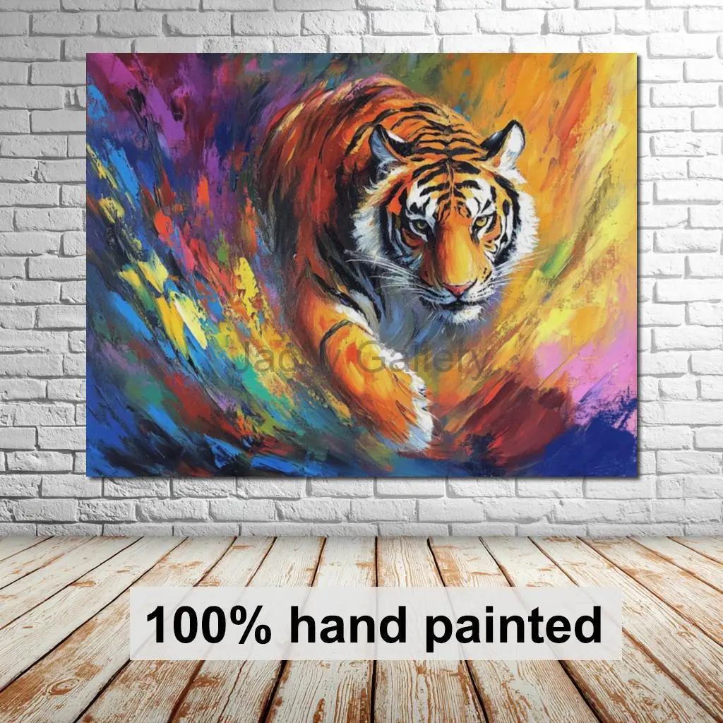 

Gold Tiger Portrait Textured Hand Painted Oil Painting Wildlife Animal Canvas Art Large Colorful Office Study Modern Decor