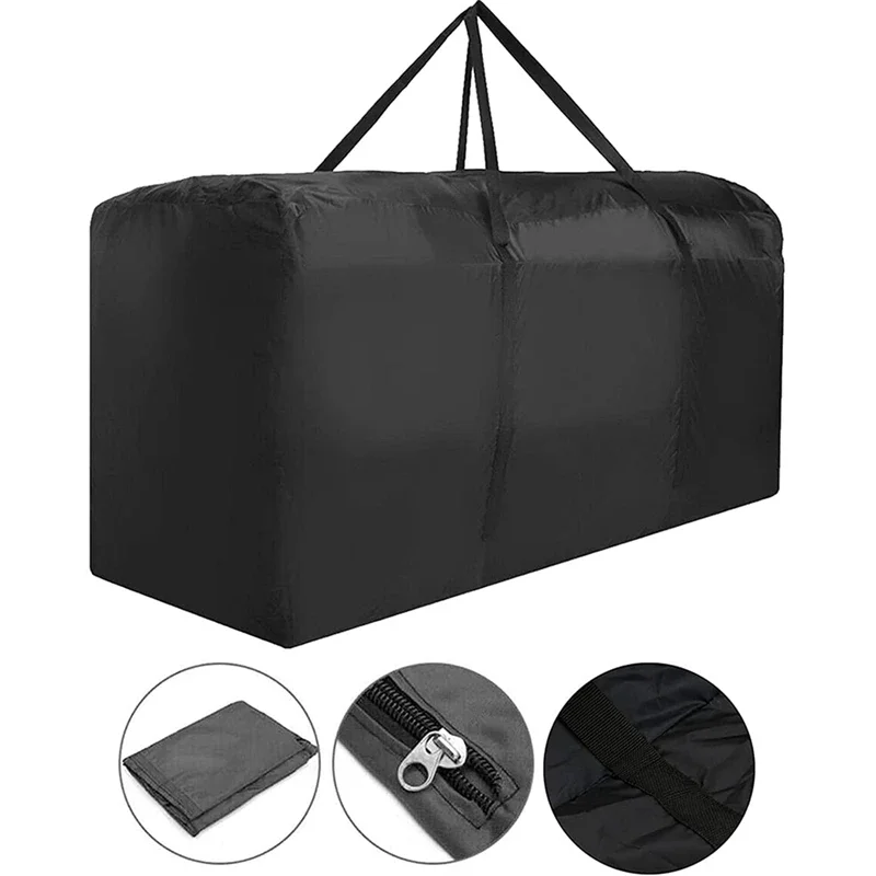 Solid Black Large Waterproof Storage Handbag for Garden Furniture Cushions Outdoor Storage with Handle