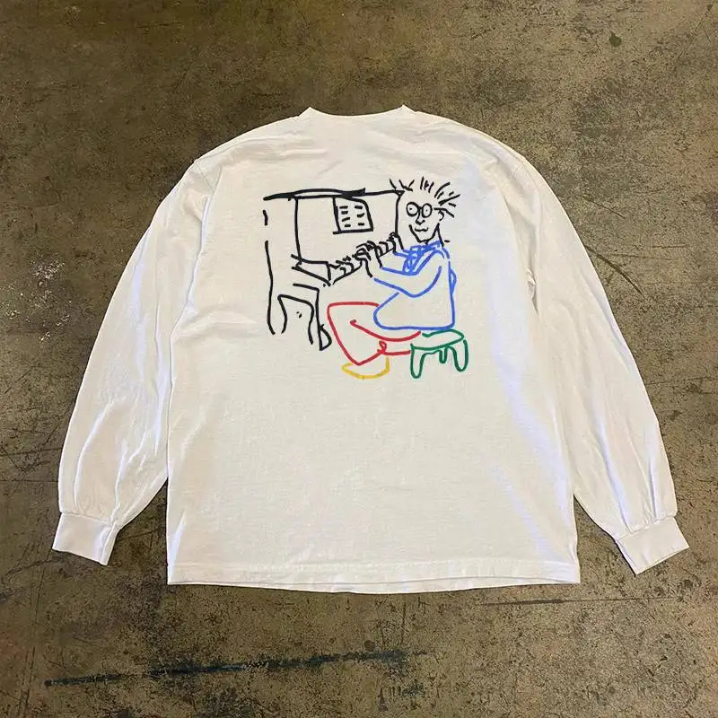 Long Sleeve 310 Pure Cotton Men's T-Shirt Upward Hero Non-Light American Style Couple's T-Shirt Youth Loose Fit Printed Tee