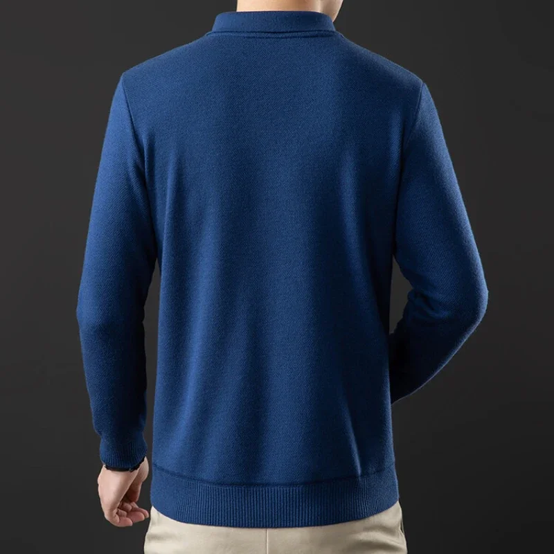 Plus Size M-7XL Men's Long Sleeve POLO, Fashion Casual Blouse Collar Pullover, Fleece-lined Thick Sweater T-shirt, Golf