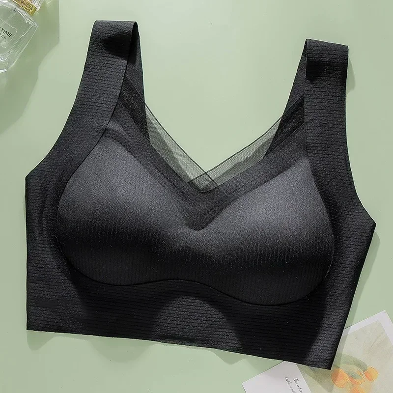 2024 New V-Neck Traceless Warm Muscle Anti-Gravity Lift Mesh Underwear Non-Steel Ring Tank Top Women Soft Support Back Bra