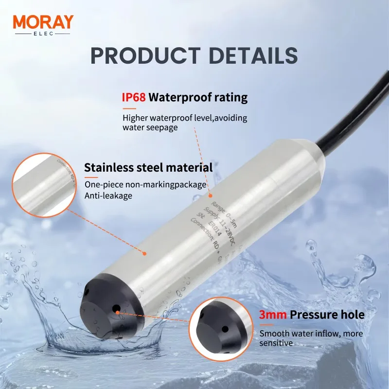 ME401WH OEM OBM 4-20mA High Accuracy Liquid Tank Level Sensor Indicator Transmitter Hydrostatic Water Level Sensors