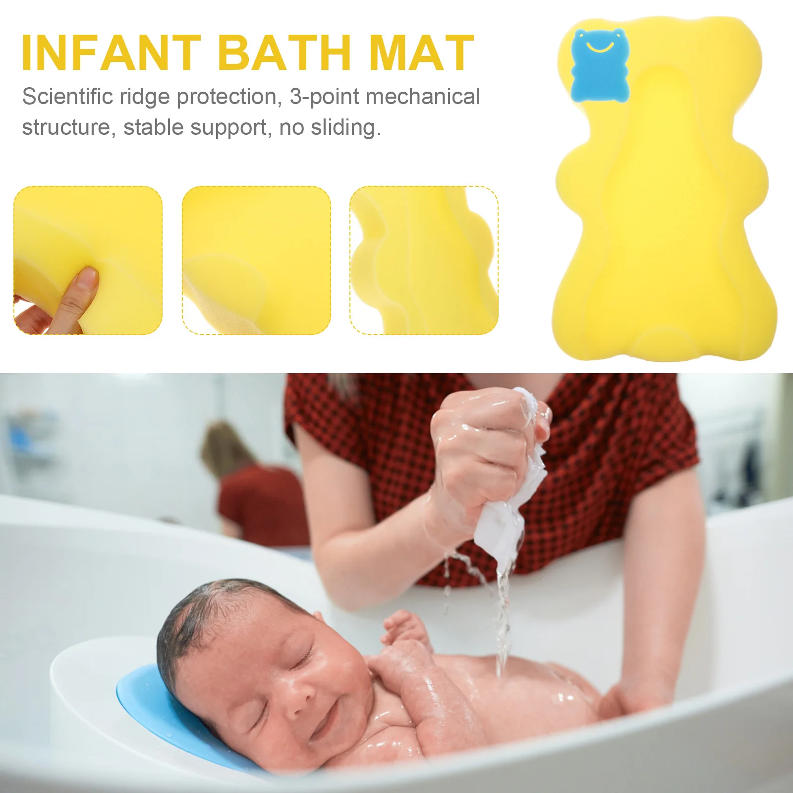 

1Pcs Thickened Baby Bath Mat Sponge Cushion Infant Tub Support Skid Proof Soft Comfortable Bath Sponge Infant Tub Cushion