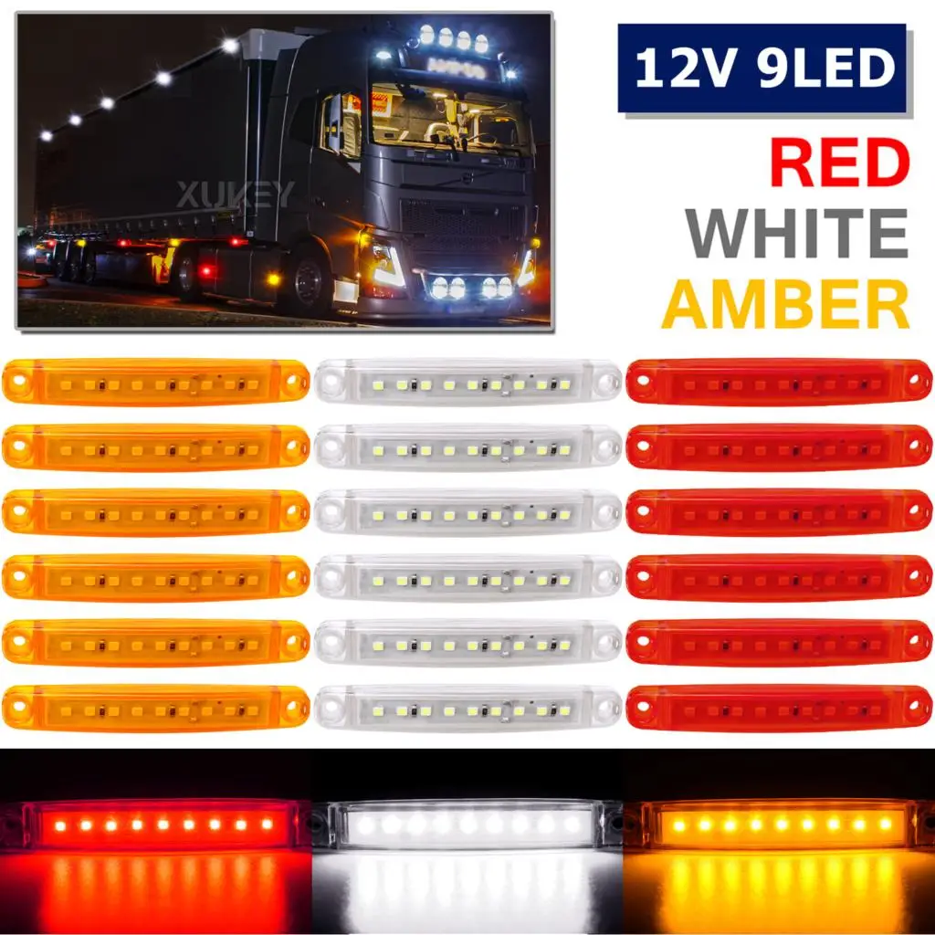 6pcs LED Truck Side Marker Lights 12V Amber White Red Indicator Lorry Trailer UTE Turn Signal Side Front Position Clearance Lamp