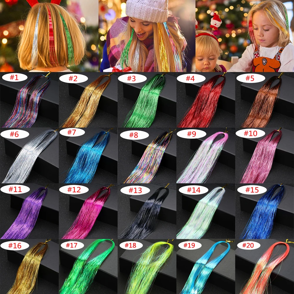 Sparkle Hair Tinsel Rainbow Colored Strands Girls Headwear Hairbinge Hair Laser False Hair Extensions Decor Glitter Strips