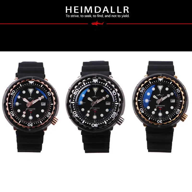 HEIMDALLR Shark Master Tuna PVD Black NH35A Diver 300M Automatic Men Watch 47mm 316L Free Nylon Strap