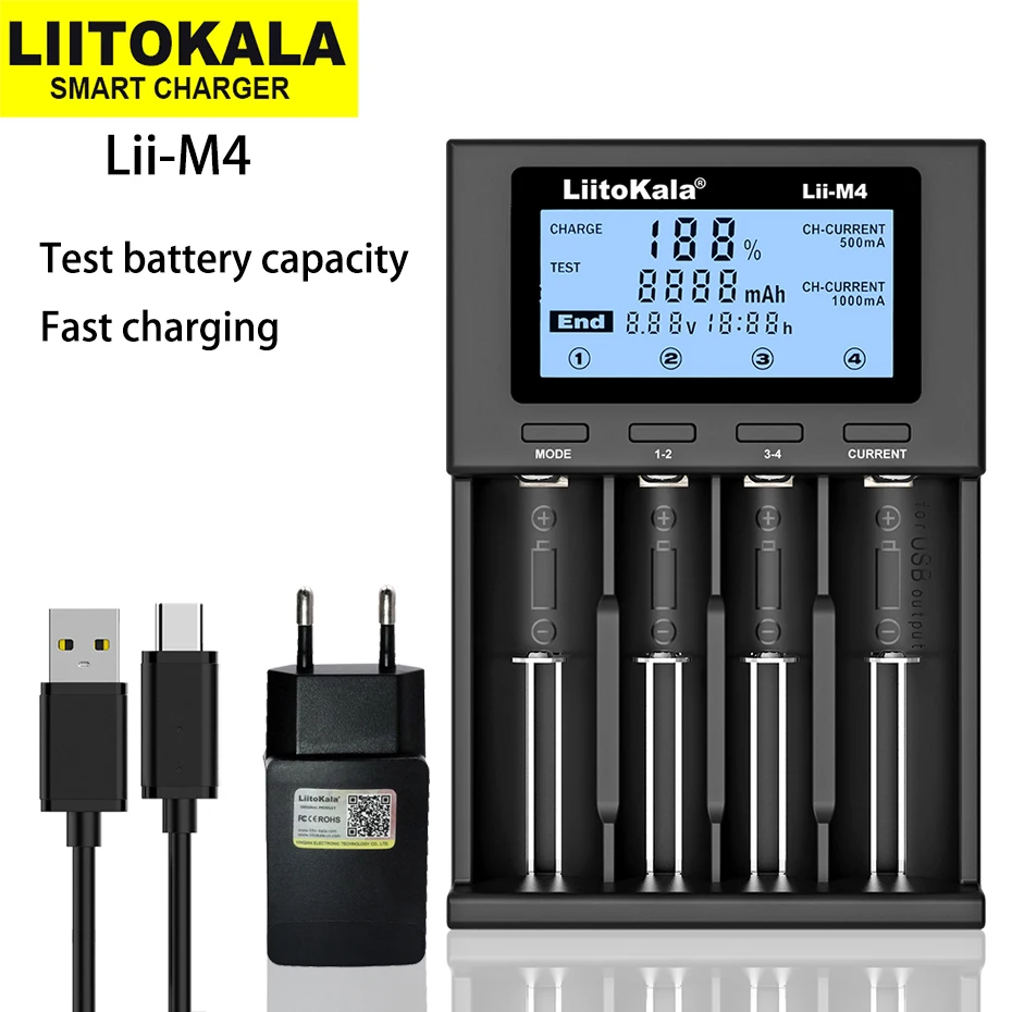 LiitoKala Lii-500 Lii-PD4 Lii-M4 18650 Charger LCD Display Universal Smart Charger test capacity for 26650 18650 21700 AA AAA