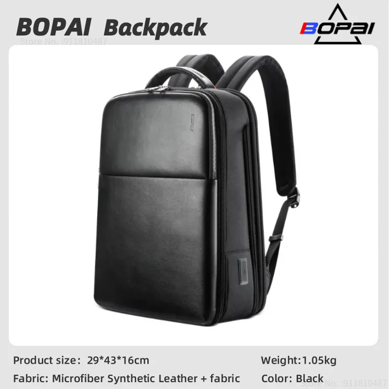 bopai slim laptop backpack Genuine Leather Men for 15.6 inch Business Smart Professional Lightweight Backpack with USB Charging Office Commuter Computer Rucksack Executive Anti Theft Black : Electronics Convenient USB Charging Port Stay charged on the go with an integrated external USB port and internal cable BOPai 15 inch Super Slim