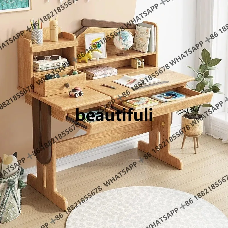 Q178 Primary school students can lift writing desks Boys and girls home bedroom solid wood desk