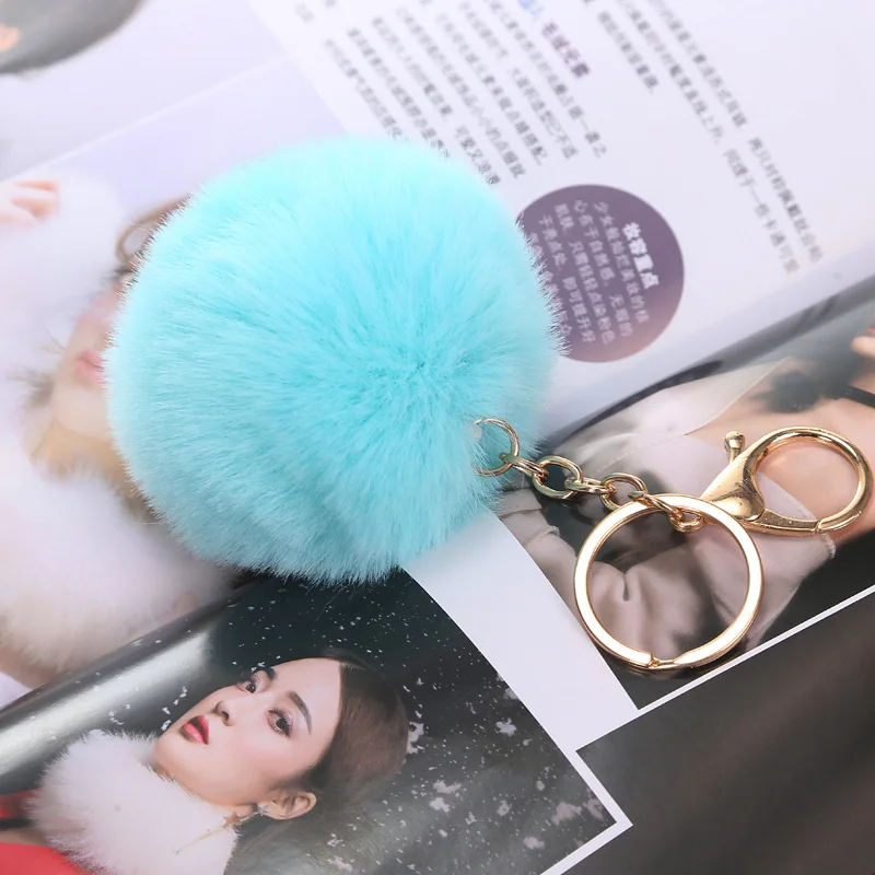 8CM Artificial Rabbit Fur Plush Key Chain Fluffy Fur Ball Pom Pom Keychain Car Bag Keychain Key Ring Pendant Jewelry Party Gift