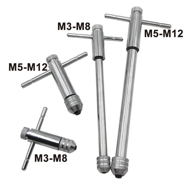 Ratchet T Handle Tap Wrench Machine Screw Thread Milling T-shape Taps Both Way Hand Tap Set Adjustable Manual Tapping for Home U
