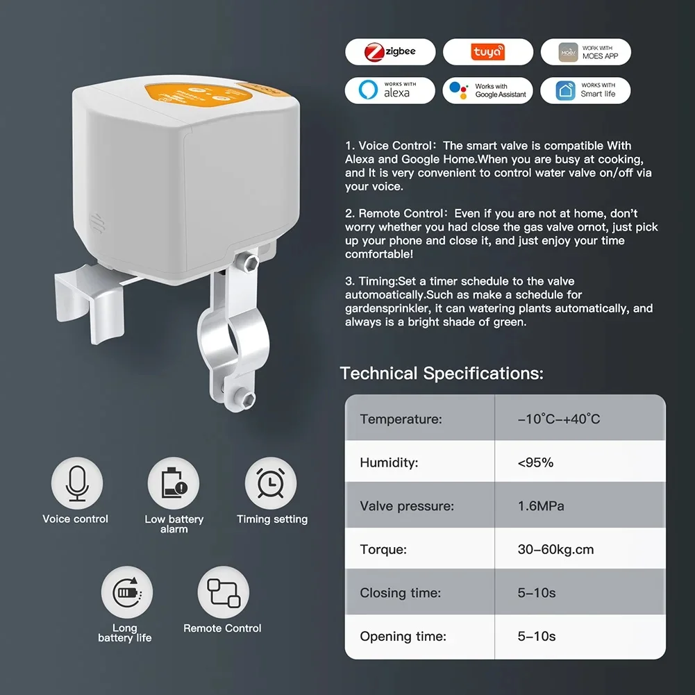 MOES Tuya Smart ZigBee Water Gas Valve Controller battery Automatic Low Power Consumption Voice Control with Alexa Google Home