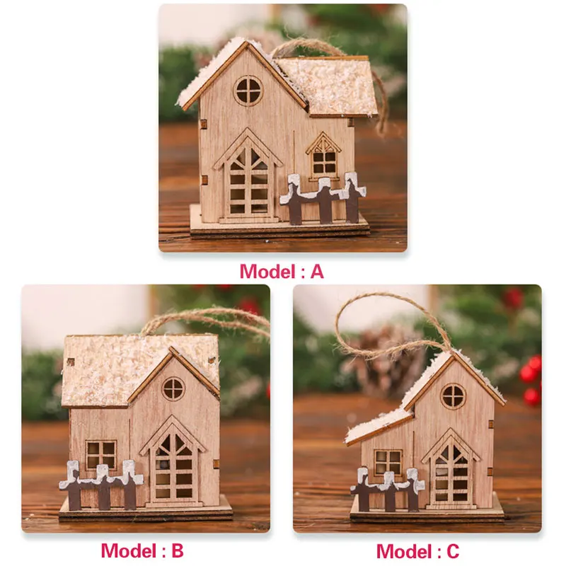 Christmas Decoration Village wooden House USB LED Light Kids Xmas Gift Lantern Garland Home Party DIY Deco New Year
