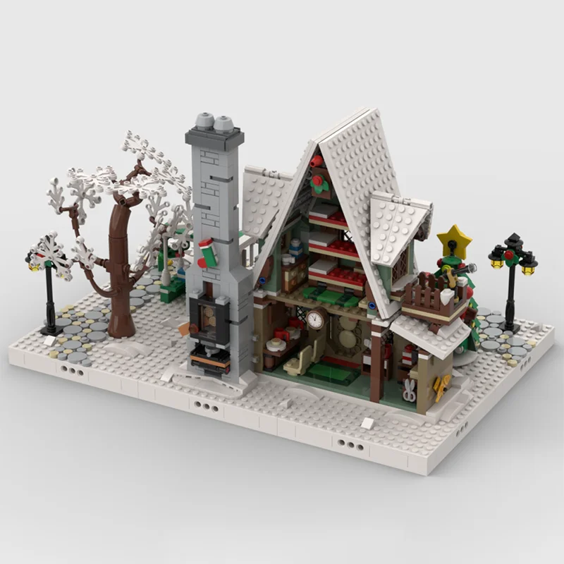 595pcs Moc Creative Christmas Series Display Base Model Building Blocks Compatible Winter Village 10275 Elf Club Brick Toys