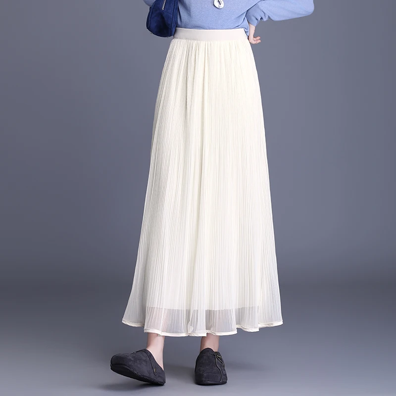 

Double-Sided Me f Skirt Women's High Waist Slimming Drapey A-Line Long Pleated Fairy Skirt Autumn Season Faionable