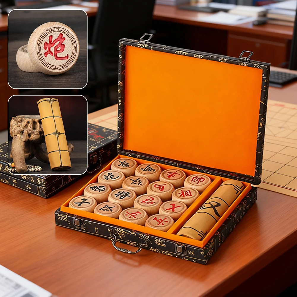

Wooden Chinese-Chess Set With Storage Box,Portable Luxury Board Game For Two Players,Present For Friends Family Chess-Board Game