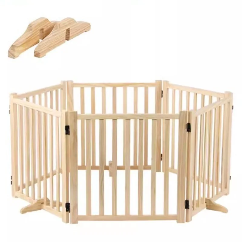

Wooden Pet Gate Foldable Freestanding Indoor Dog Playpen Fence Cat Barrier with Door Small Medium Dogs Room Divider Enclosure