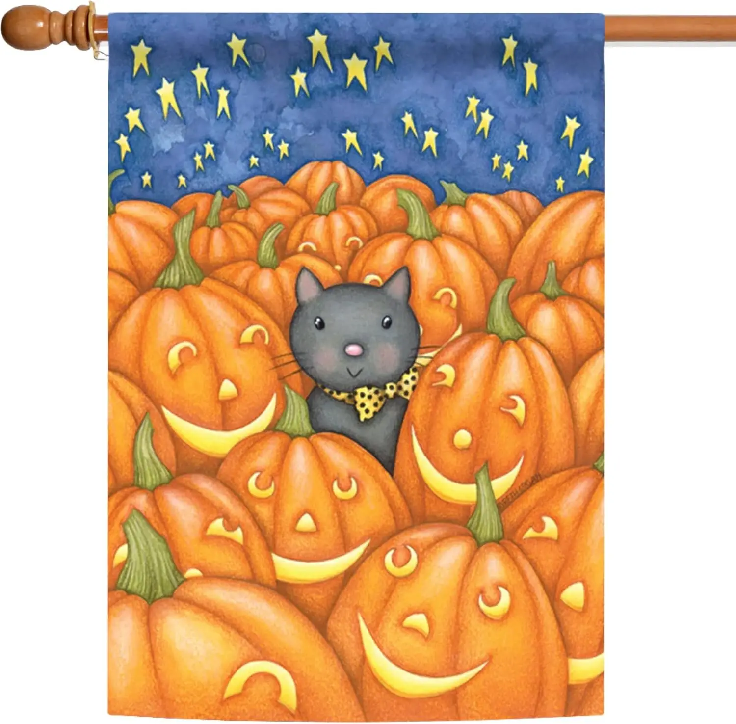 Toland Home Garden 100584 Peekaboo Cat Halloween Flag 28x40 Inch Double Sided Halloween Garden Flag for Outdoor House Jack O Lan