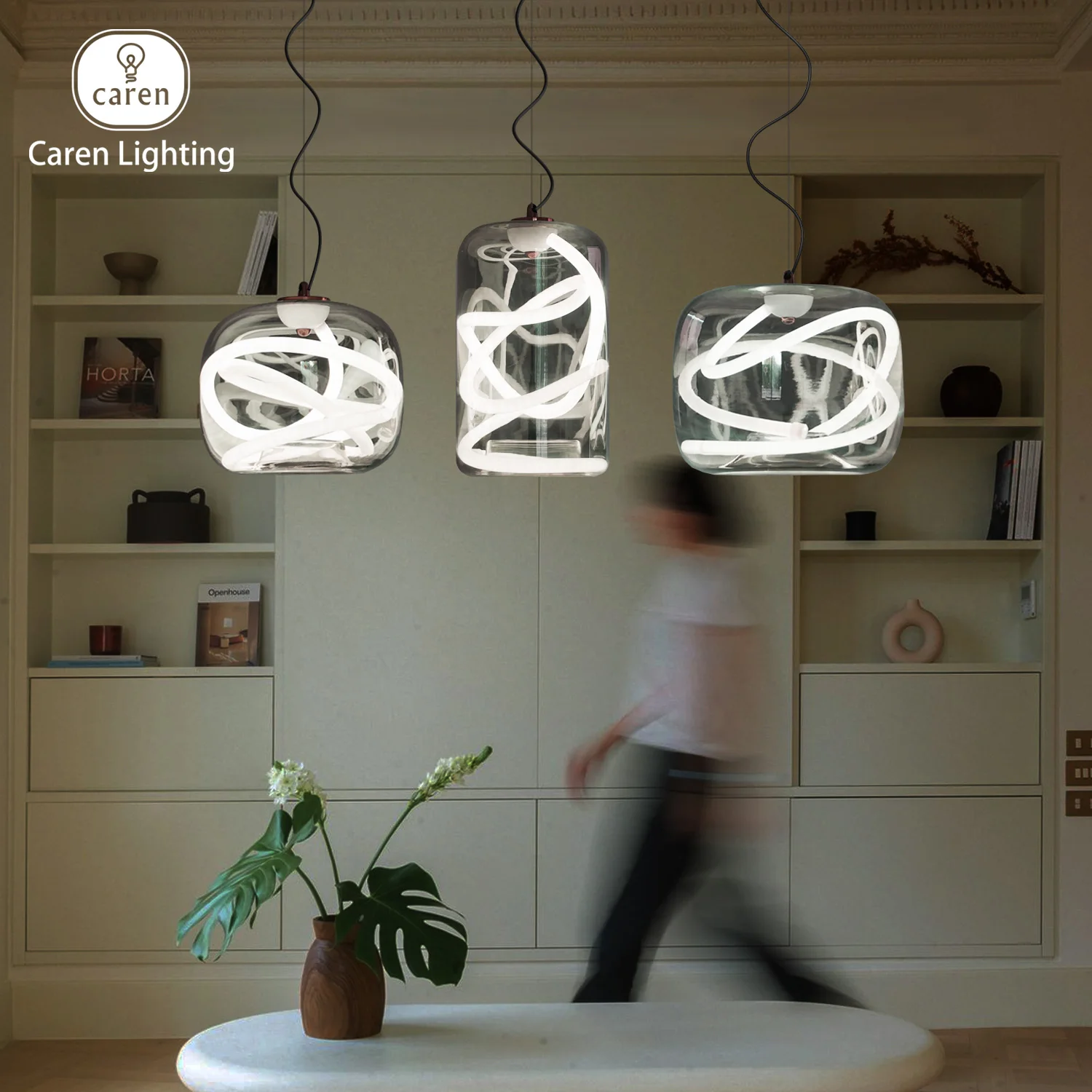 

Caren Lighting Mirage Pendant light Smoke Glass Mirror Finish 3 Color Changeable LED Decorative Lighting Fixture Modern Living