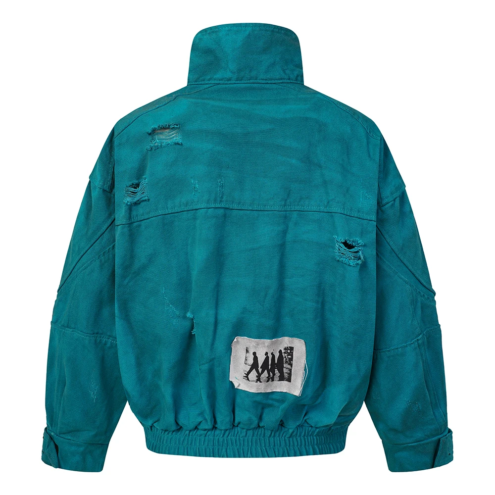 New Fashion Stand Collar Windbreaker Jacket for Men and Women Streetwear Patch Washed Pockets Autumn Coat Oversized