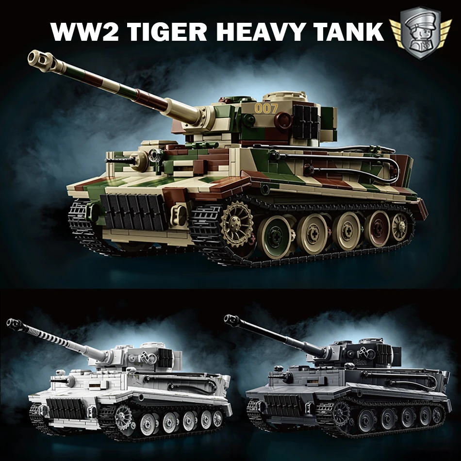 

WW2 German Tiger Heavy Tank Model Building Blocks Military Leopard 2A7 Panzer Tank MOC Set Soldiers Bricks Toys Childrens Gifts